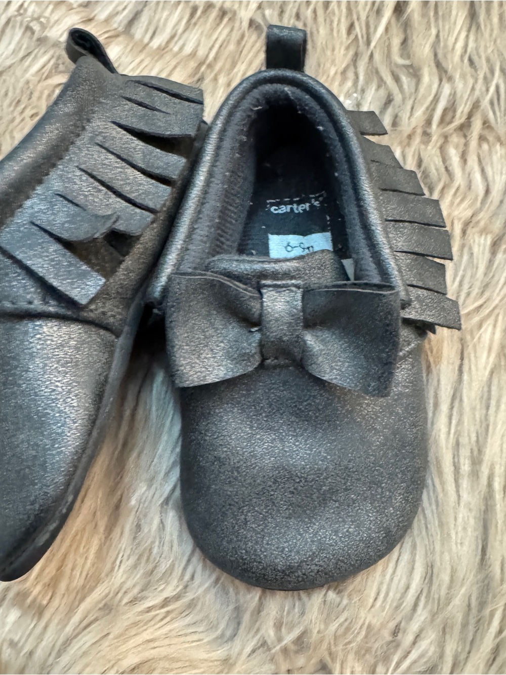 Carter's Metallic Black Baby Bow & Fringe Moccasins 6-9m - Picture 4 of 8